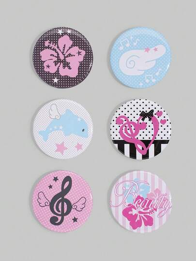 ROMWE Kawaii 6枚1.74英寸（约4.4厘米）的装饰别针、胸针、徽章、纽扣，图案包括海豚和热带花卉，可缝制在衣服、包包、背包上，是馈赠亲朋好友的绝佳礼物。