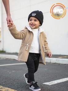 SHEIN Abrigo acolchado con capucha de manga larga para bebé/niño pequeño, chaqueta de invierno de forro polar grueso, diseño cómodo, casual, diario, elegante y minimalista, adecuado para interior, exterior, diario, deportes, juego, fiesta, sesión de fotos, festival, Halloween, Navidad, Año Nuevo - Albaricoque - Ver 8