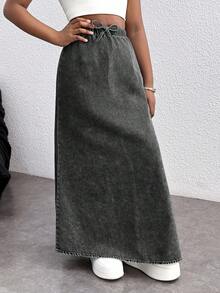 Tween Girls Y2k Casual Soft Boho Drawstring Waist Loose Fit Denim Long Skirt ,For Tween Girl Clothes Girls Spring/Summer Clothes ,Beach Outfits For Girls,Streetwear Girls