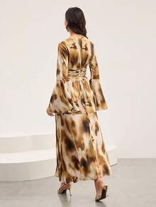 Veilorie Vestido elegante y modesto con estampado de efecto tie-dye en estilo árabe para mujeres - Multicolor - Ver 6