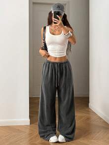 StreetHx Damen Streetwear einfarbige gewaschene und zerstörte Strickjogginghose