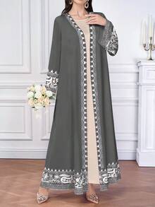 SHEIN Najma 花卉印花前开式长袍 - 彩色 - 查看 4