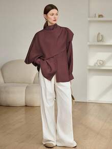 Dazy-Less Damen Loose Chiffon Bluse, Lässig Business Bürokleidung, Langarm, Schalkaragen, geeignet für Frühling, Sommer, Herbst - Bordeaux - Übersicht 4