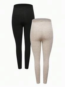 Modmama Umstandsleggings Einfarbig mit verstellbarem Bund, Rippstrick - Schwarz - Übersicht 3