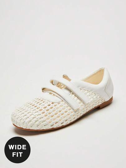 Solezae Designer Inspired Women's Wide-Fit Ballet Flat Sneakers-Casual Hybrid | Breathable Woven Design | All-Day Cloud Comfort