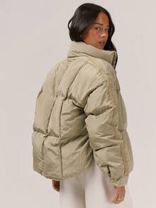 MUSERA Padded High Neck Full Zip Puffer Jacket Night Out Winter Outerwear - Army Green - View 5