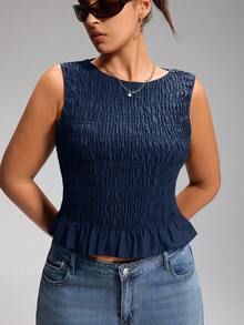 SHEIN EZwear Plus Size Women Summer Boho Elastic Ruched Camisole Tank Top