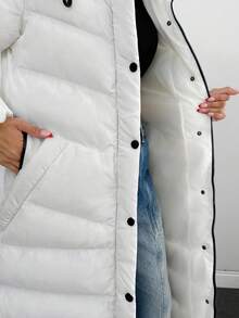 Rafferiza Women's Quilted Padded Coat With Hood And High Neck And Functional Pockets, Warm Winter Outerwear Everyday Travel White Casual - Cream - View 8