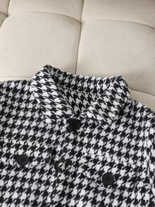 SHEIN Genkimix Kids 2 件套小男孩编织千鸟格夹克和裤子套装，适合日常休闲穿着 - 黑與白 - 查看 6