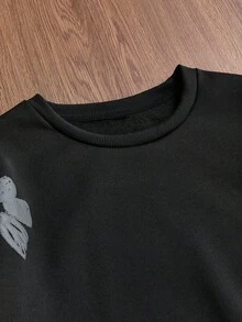 EASEVO 加大码男士休闲圆领套头卫衣，黑色，全印花图案，春秋季