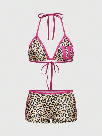 J-Fashion Y2K Leopard Print, Numeric Pattern Wireless Lace-Up Women's Lingerie Set