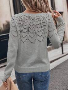 SHEIN Áo cánh dài tay cổ tròn màu trơn cho nữ mặc thường ngày năm mới - Màu Xám nhạt - Xem 2