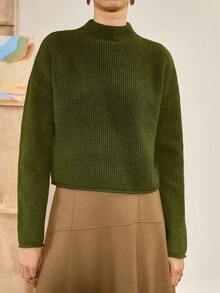Florisole Sweater Rajut Tebal Kerah Tinggi Wanita, Gaya Vintage untuk Beraktivitas Sehari-hari, Musim Gugur/Dingin - Hijau - View 4