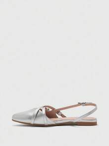 CUCCOO BIZCHIC 女士尖头平底鞋，带交叉扣带，银色露背平底鞋，舒适百搭休闲鞋，适合工作和日常穿着 - 銀色 - 查看 8