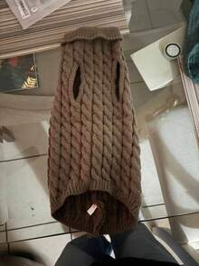 一体式针织毛衣宠物纯色保暖服装冬季舒适服装适合小型中型大型犬猫寒冷天气时尚 - 卡其色 - 查看 7