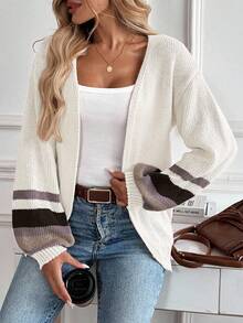 EMERY ROSE Áo khoác len cardigan dài tay họa tiết sọc ngang vai đơn giản dành cho nữ, mùa thu - Nhiều màu - Xem 5