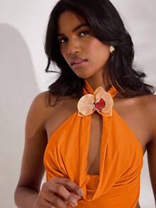 Opulessa 1pc Women Solid Color Knit Halter Backless Top, Casual Beach Top, Elegant Party Outfit, L Fall Winter Clothes, Sexy Club Outfits