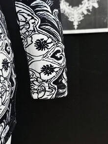 EgrlEra 女式时尚性感全印花长袖紧身迷你连衣裙 - 黑色 - 查看 5