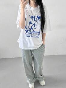 DAZY Áo phông phong cách đường phố cỡ lớn dành cho nữ có họa tiết in đậm thời trang đường phố mùa hè - trắng - Xem 5