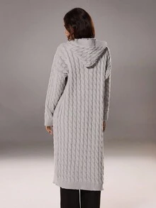 SHEIN Unity Áo khoác cardigan trùm đầu thời trang và đa năng, áo dài tay - Màu Xám nhạt - Xem 2