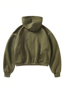 ROMWE MEN Goth Men's Graphic Embroidered Zip Up Hooded Sweatshirt, Street Style American Patch Design, Fall Winter - Green - View 6