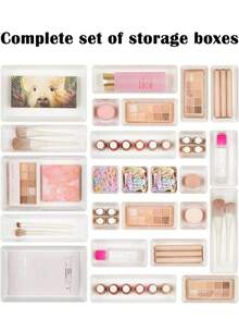 Boîte de rangement en plastique blanc 4 6 5 9 pièces Ensemble d'organisateurs à tiroirs Plateau multifonctionnel pour salle de bain, coiffeuse, maquillage, cosmétiques, chambre, cuisine, bureau, petits outils. Solution de rangement et de décoration pour la maison - Blanc - Voir 12