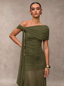 SHEIN BAE Women's Elegant Ruched Asymmetric Dress, Summer ,Wedding Guest Dress Women,Valentine's Day,Valentine Outfits For Women