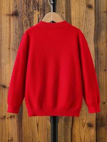 年轻女孩开衫百搭女孩秋冬新款针织长袖开衫毛衣带大口袋，宽松柔软的针织外套适合日常穿着和度假场合 - 紅色 - 查看 2