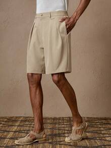 AKNOTIC X Nawaf Alabid Pantalones cortos de hombre con bolsillos en diagonal y pliegues - Albaricoque - Ver 2