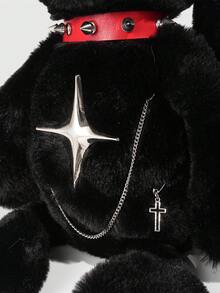 ROMWE Grunge Punk 1 件朋克风格暗十字兔子背包，学生万圣节斜挎包，朋克铆钉项链装饰娃娃包，适合日常旅行和生日礼物 - 黑色 - 查看 6