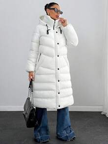 Rafferiza Women's Quilted Padded Coat With Hood And High Neck And Functional Pockets, Warm Winter Outerwear Everyday Travel White Casual - Cream - View 7
