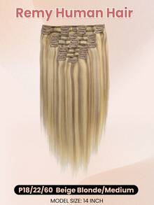 Clip In Hair Extensions Real Human Hair 9PCS 120g Clip Ins Human Hair Extensions 14-16 Inches Straight Clip In Extensions Remy Human Hair For Women Highlight Blonde #P18/22/60 - S18/22/60 - View 2