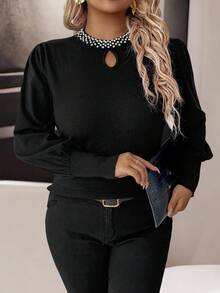 EMERY ROSE Femmes grande taille Pullover ample et décontracté à manches longues, polyvalent pour le port quotidien - Noir - Voir 4