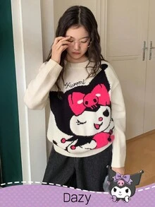 HELLO KITTY AND FRIENDS | SHEIN DAZY 秋冬款少女可爱卡通图案圆领毛衣 - 米色 - 查看 2