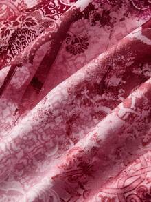 SHEIN MOD 复古 70 年代不对称迷你连衣裙，粉色拼布印花，荷叶边细节，露背领口，串珠装饰，分层蛋糕下摆和围脖领口 - 灵感来自 Y2K，非常适合海岛度假、派对、约会、生日庆祝、下午茶和节日！ - 彩色 - 查看 4