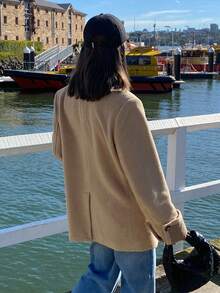 DAZY Women's Elegant Contrast Color Lapel Overcoat, Autumn/Winter Jacket - Coffee Brown - View 2