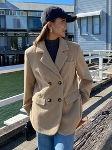 DAZY Women's Elegant Contrast Color Lapel Overcoat, Autumn/Winter Jacket - Coffee Brown - View 5