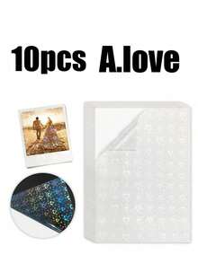 10 张全息贴纸，透明 A4 乙烯基贴纸，自粘防水透明膜，带有心形、雪花图案，11.8 x 8.3 英寸，可用于保护书籍、照片、明信片等。 - 彩色 - 查看 10
