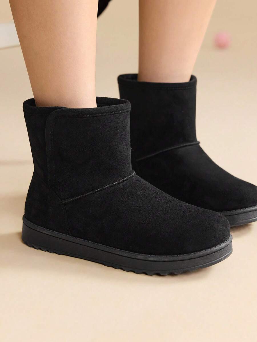 CUCCOO EASI Giày bốt đi tuyết ấm áp đơn sắc dành cho nữ mặc hàng ngày - màu đen - Xem 1
