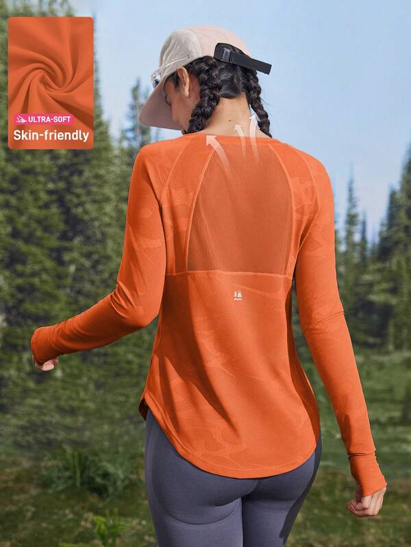 In My Nature Purple Mesh Patchwork Short Sleeve Sports T-Shirt With Open Thumbhole, Suitable For Yoga, Pilates, Fitness, Running, Breathable & Elastic, Women's Outdoor T-Shirt, Hiking Women Clothes