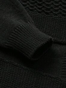 SHEIN Cottnline Men Classic Business Style Turn-Down Collar Sweater Black Cardigan - Black - View 7