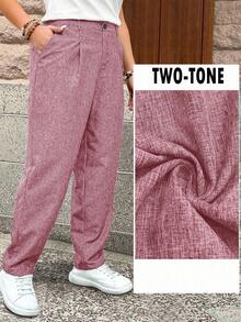 EMERY ROSE Quần lửng đi làm thường ngày nhiều màu họa tiết vải lanh cỡ lớn - Bụi hồng - Xem 5