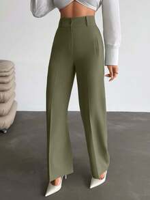 Pantaloni eleganti a vita alta con dettagli in tasca, realizzati in tessuto lavorato