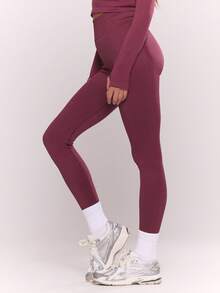 Musera Sport Sport High Waisted Contouring Seamless Leggings Casual Active Workout Gym Back To School - Burgundy - View 3