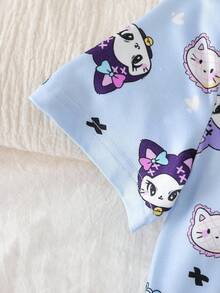 少女可爱深色小猫印花开衫和裤子休闲家居服套装，甜美可爱系列 - 藍色 - 查看 5