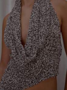 MUSERA 深V不对称下摆针织上衣，街头风可爱优雅休闲性感，适合秋季外出、假日、派对、春夏节日等场合。 - 棕色 - 查看 6