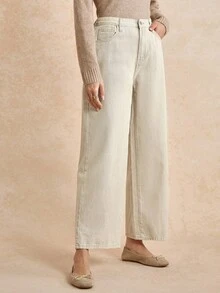 Écloséra 女士前扣口袋休闲牛仔裤，日常穿着 - 卡其色 - 查看 5