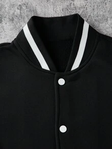 Boys' Baseball Jacket Bomber Coat, Spring/Autumn - Black - View 4