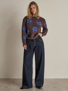 COSMINA Women's Casual Floral Patterned Crew Neck Sweater, Autumn/Winter Sweaters For Women