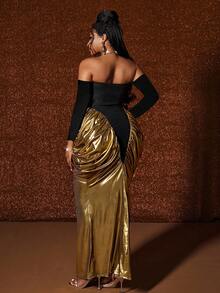 Maweii 大码女式性感金属面料拼色设计派对生日连衣裙 - 彩色 - 查看 8